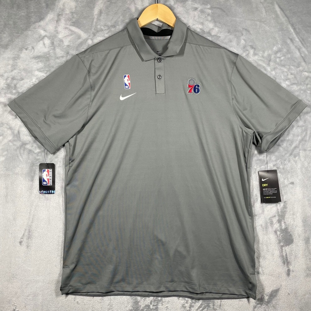 Nike NBA Philadelphia 76ers Polo Shirt Mens Large Gray Dri-Fit Basketball
